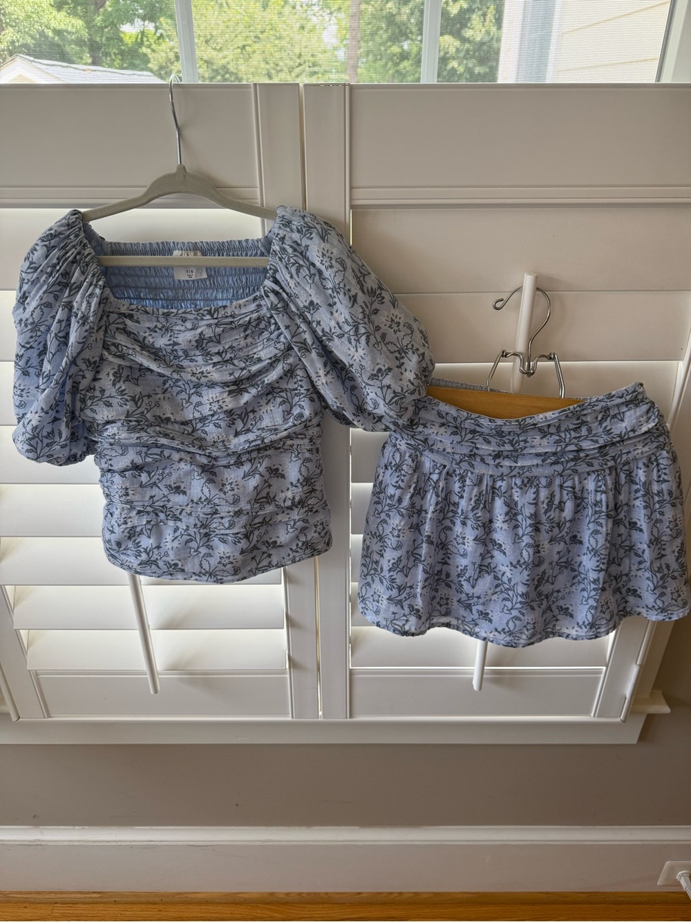 Abercrombie Kids Light Blue Floral EmersonPuff Sleeve Top and Matching Skort Set